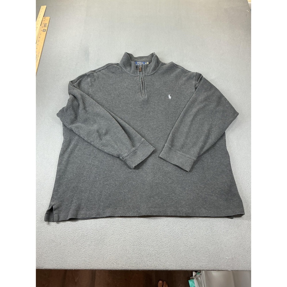 Polo‎ Ralph Lauren Sweater Mens XL Gray Cotton 1/4 Zip Mock Neck Pullover